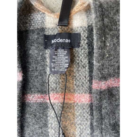 Modena Plaid Blanket Poncho One Size Gray Pink Orange Frayed NWT - Picture 3 of 11